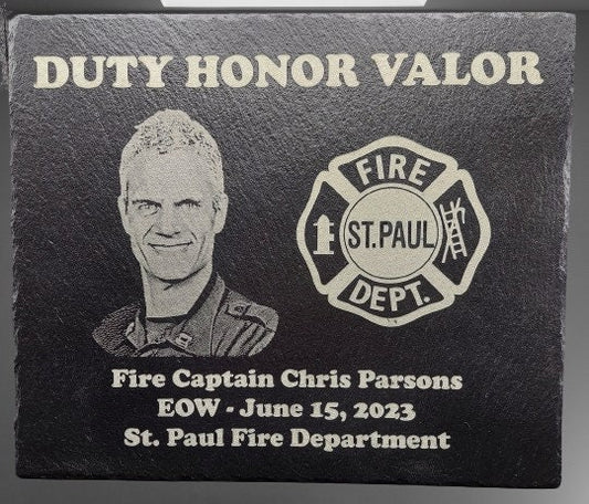 Custom Firefighter designed laser engraved slate 12x10 memorial plaque - Firefighter, Fireman, Fire Maltese, Memorial Plaque