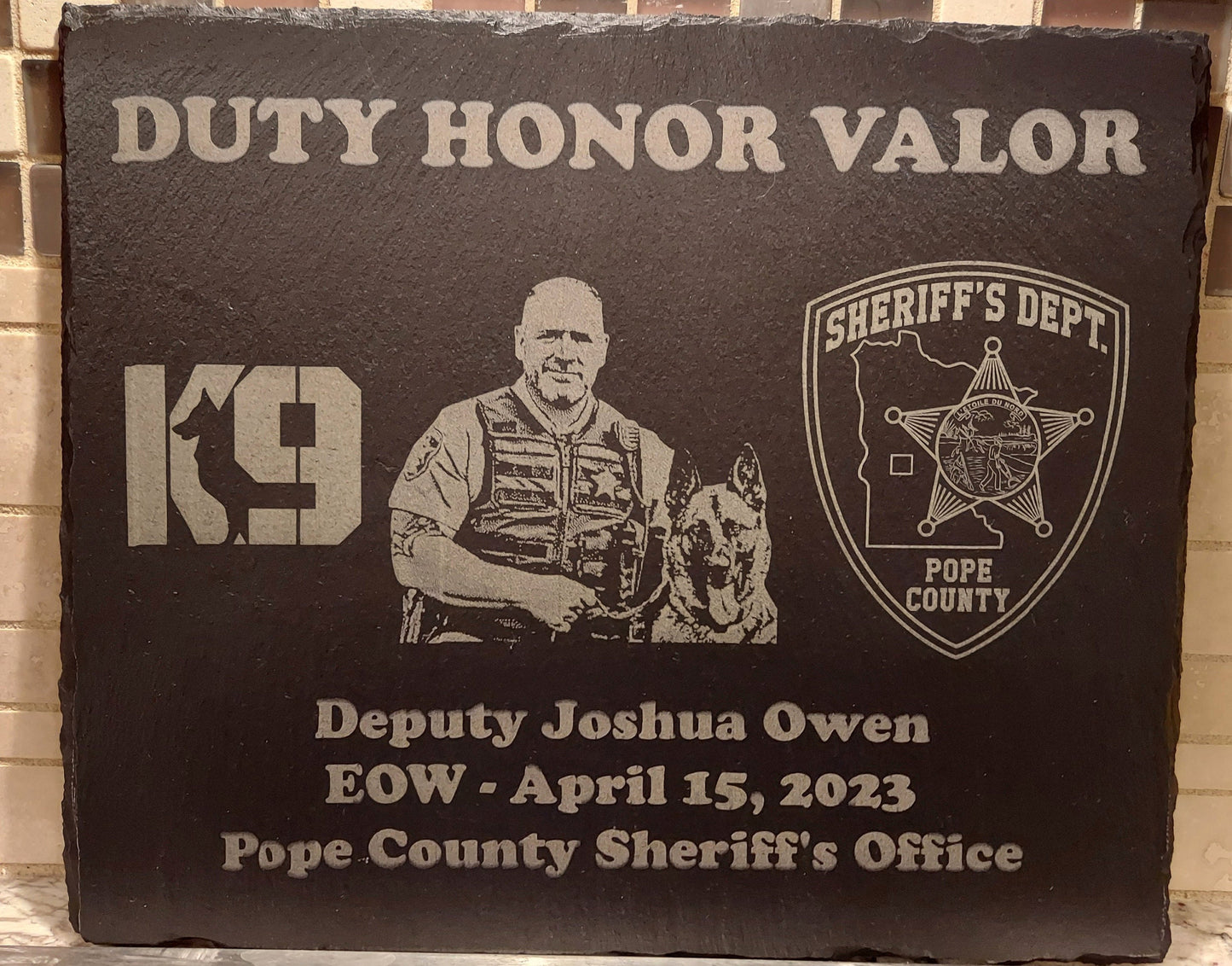 Custom Police Officer designed laser engraved slate 12x10 memorial plaque - Law Enforcement Memorial Plaque, Sheriff Deputy, Police, EOW