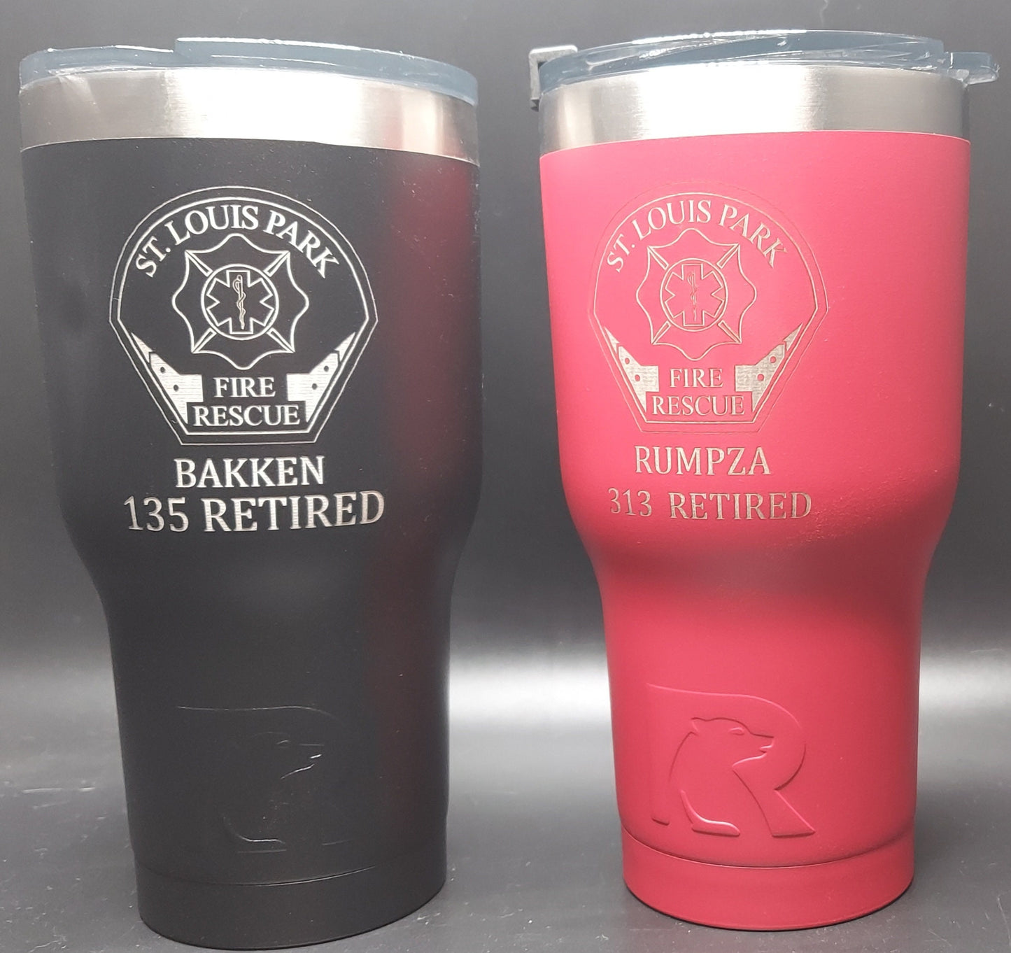 Custom Firefighter laser engraved tumbler - Fireman, Fire Department, First Responder - 20 oz or 30 oz, RTIC brand with lid