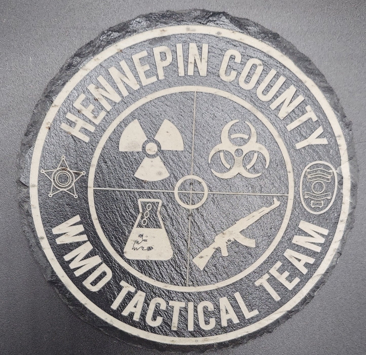 Custom Police Officer Law Enforcement laser engraved slate round coaster set - Police, Trooper, Officer, Deputy. Sheriff - (Set of 4)