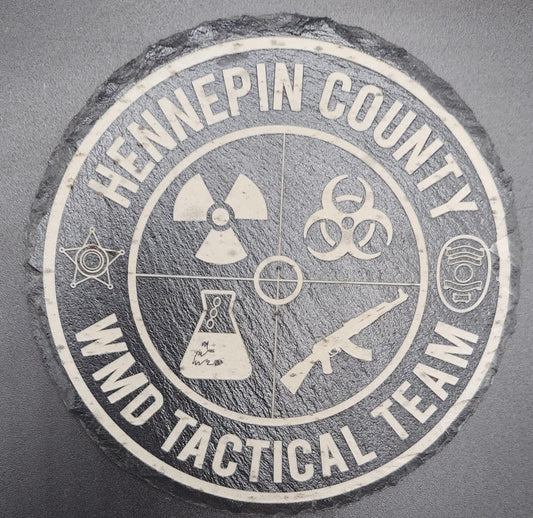 Custom Firefighter laser engraved slate round coaster set - Fire Department, Fire Maltese, First Responder, Medic (Set of 4)