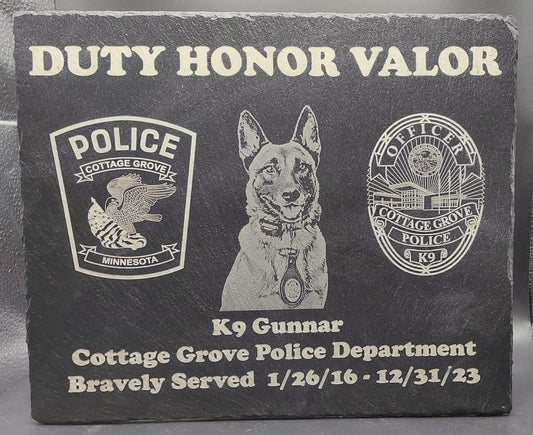 Custom Police Officer or K9 designed laser engraved slate 12x10 retirement plaque - Law Enforcement Retirement, Sheriff Deputy, Trooper