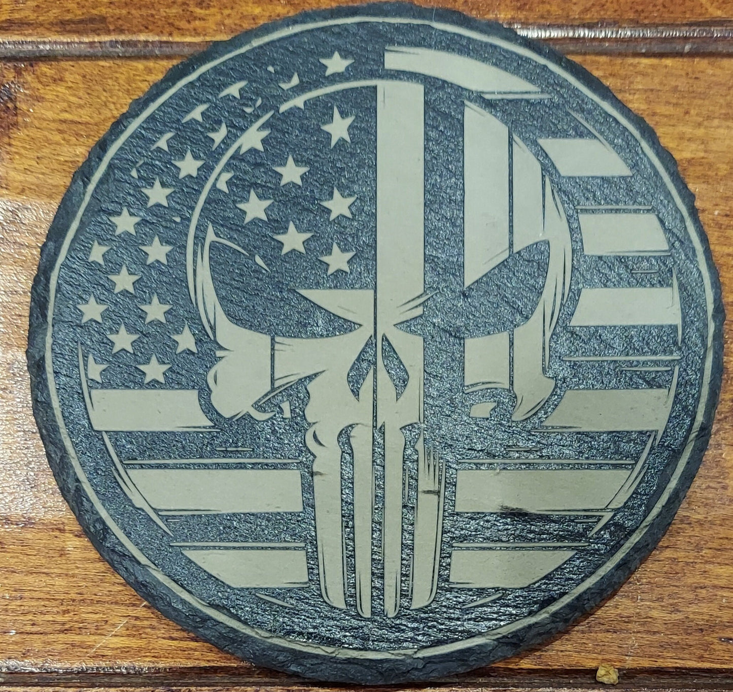 Patriotic 2nd Amendment laser engraved round slate coaster set - Second Amendment, Skull, Flag, 1791, Eagle, Right to Bear Arms (Set of 4)
