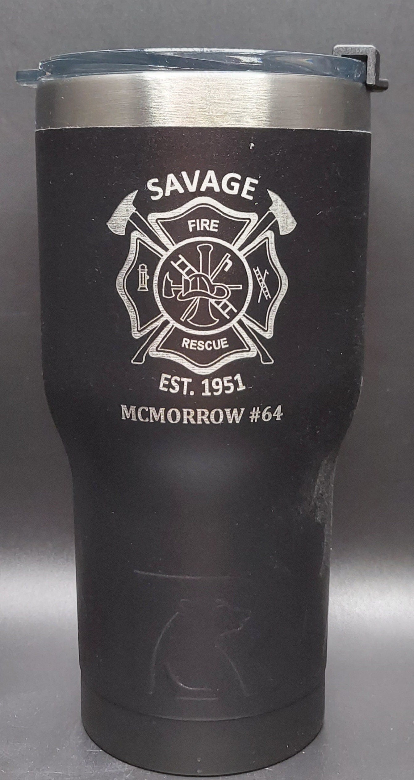 Custom Firefighter laser engraved tumbler - Fireman, Fire Department, First Responder - 20 oz or 30 oz, RTIC brand with lid