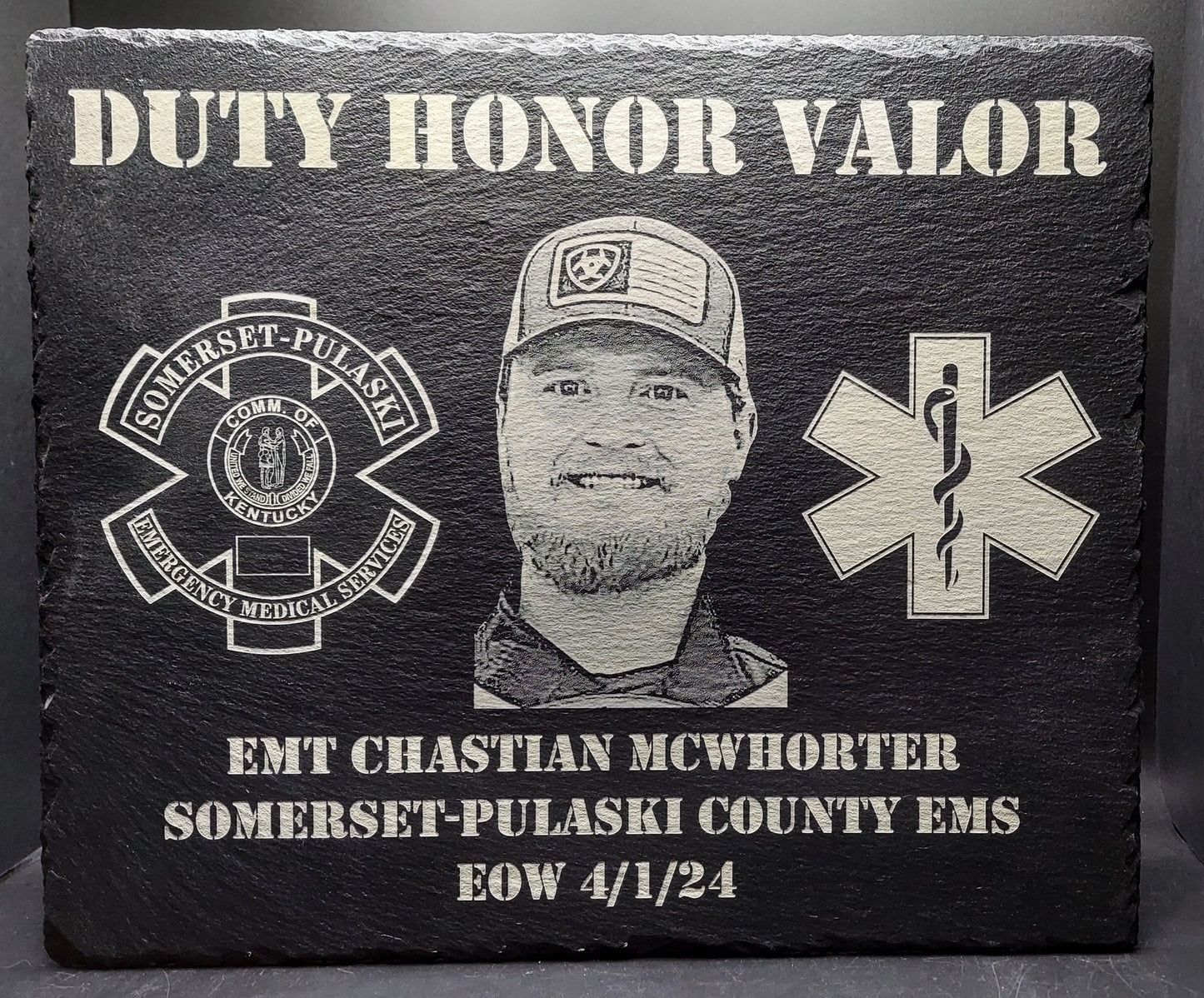 Custom Paramedic / EMT designed laser engraved slate 12x10 memorial plaque - Ambulance, Paramedic, EMT, EMS, First Responder Memorial Plaque