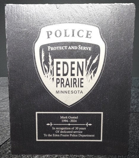 Custom Police Officer or K9 designed laser engraved slate retirement plaque - Law Enforcement, Sheriff Deputy, Trooper, Patrol Officer