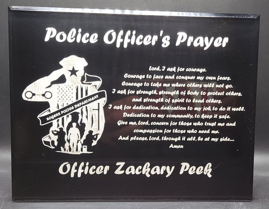 Custom Police Officer's Prayer laser engraved black acrylic photo plaque - Law Enforcement, Sheriff Deputy, Trooper, Patrol Officer - 7"x 9"