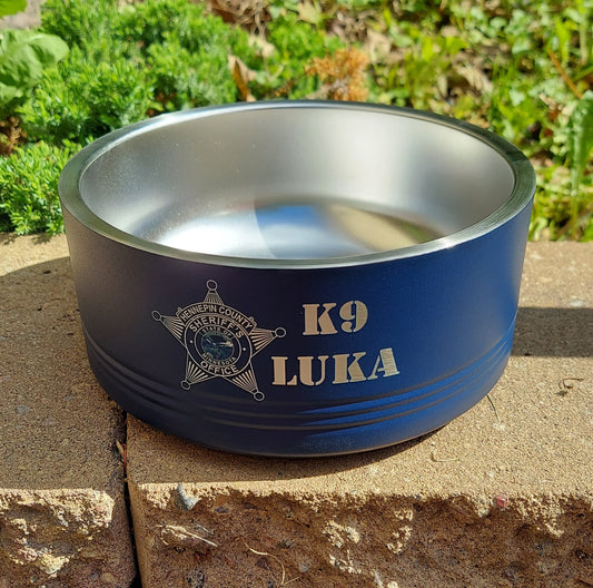 Custom Engraved Dog Bowl, Personalized Pet Bowl, Stainless Steel Pet bowl, Insulated Pet Food Bowl, Police, Fire, Military 32 ounces