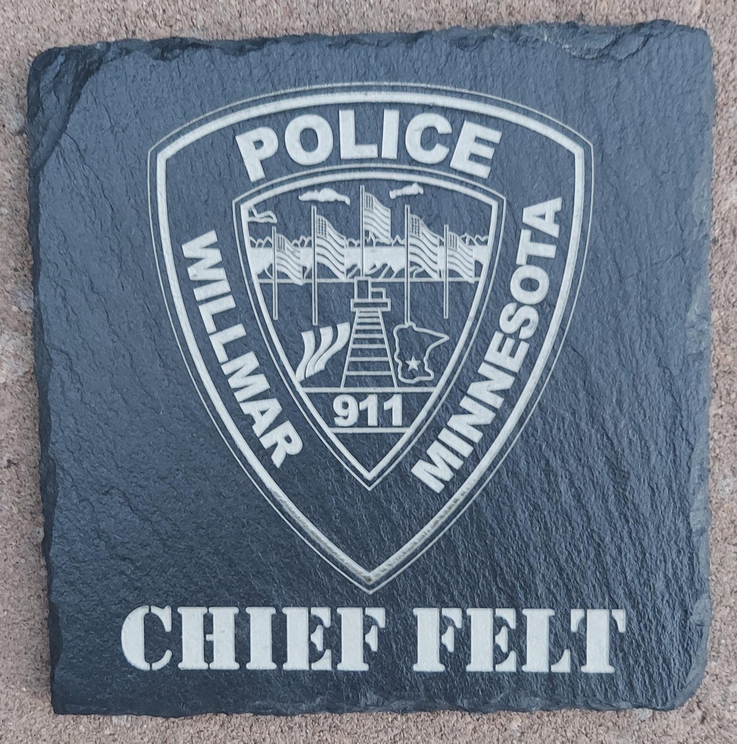 Custom Police Officer Law Enforcement laser engraved slate coaster set - Police, Trooper, Officer, Deputy. Sheriff - (Set of 4)