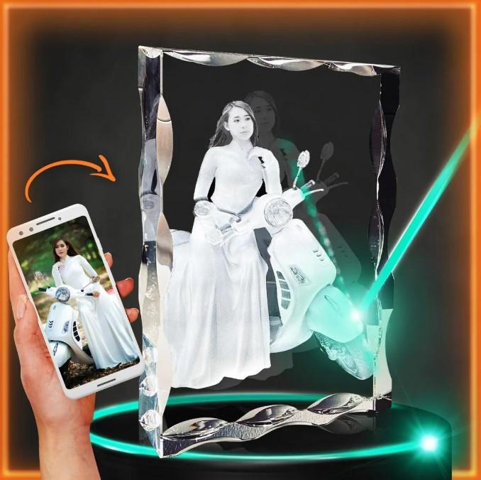 3D Notched Crystal Photo Engraved w/ your photo - Mother's Day, Father's Day, Memorial, Mom, Dad, Wife, Husband, Pet 3D Picture Crystal Gift