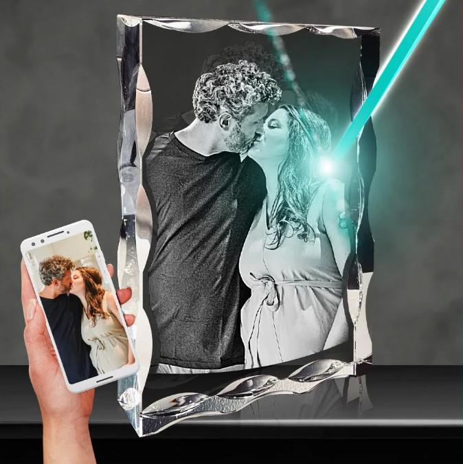 3D Notched Crystal Photo Engraved w/ your photo - Mother's Day, Father's Day, Memorial, Mom, Dad, Wife, Husband, Pet 3D Picture Crystal Gift