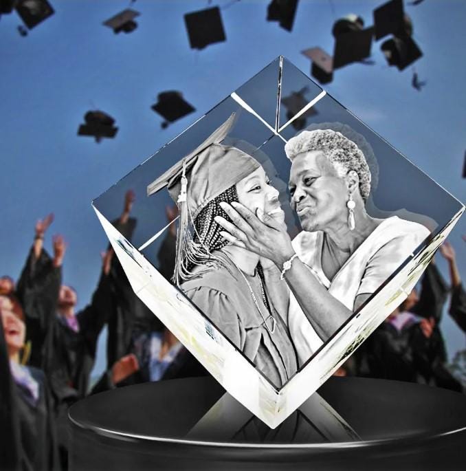 3D Crystal Cut Corner Engraved Photo - Mother's Day, Father's Day, Memorial, Anniversary, Birthday, Mom, Dad, Wife, Pet, 3D Crystal Gift