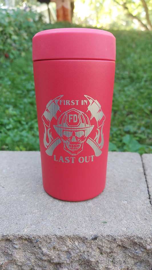 Custom Engraved Frost Buddy Universal Buddy 2.0 Can Cooler - Firefighter, Fireman, Fire, Fire Department, Badge, Patch, Fire Maltese