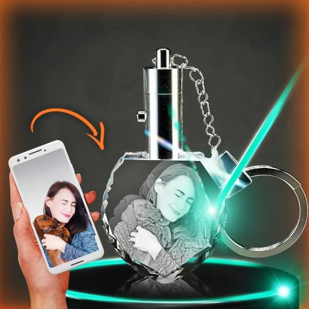 3D Photo Crystal Heart Shaped Keychain Engraved with your photo Personalized Gift, Mother's Day, Father's Day, Valentine's, Mom, Dad, Pet