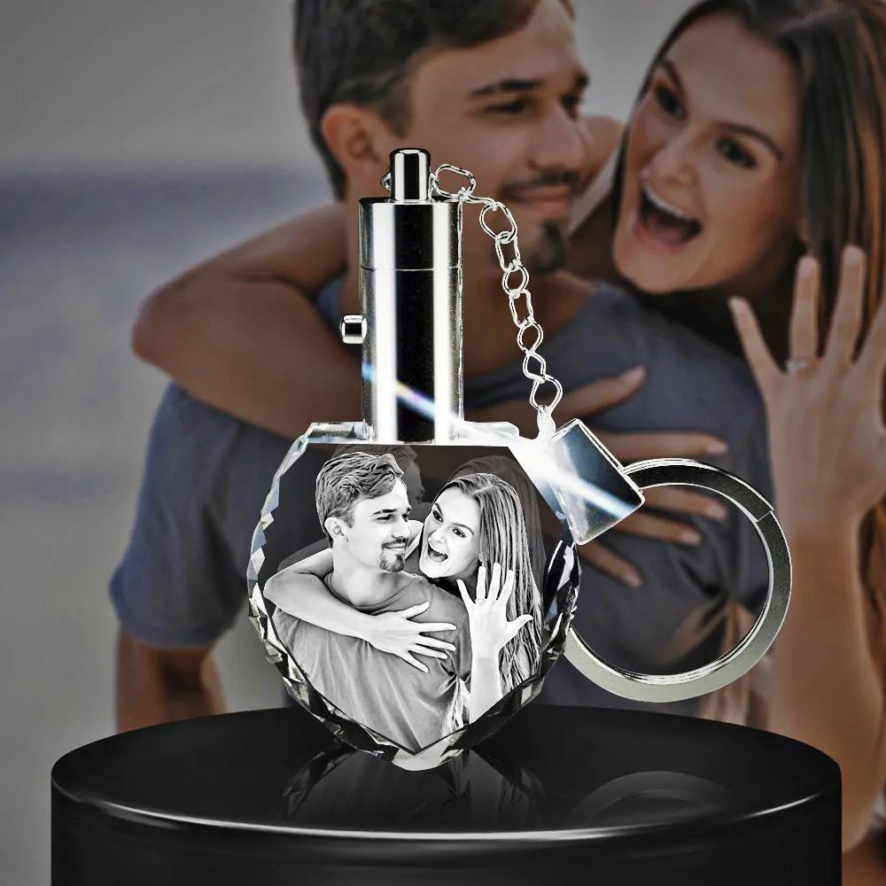 3D Photo Crystal Heart Shaped Keychain Engraved with your photo Personalized Gift, Mother's Day, Father's Day, Valentine's, Mom, Dad, Pet