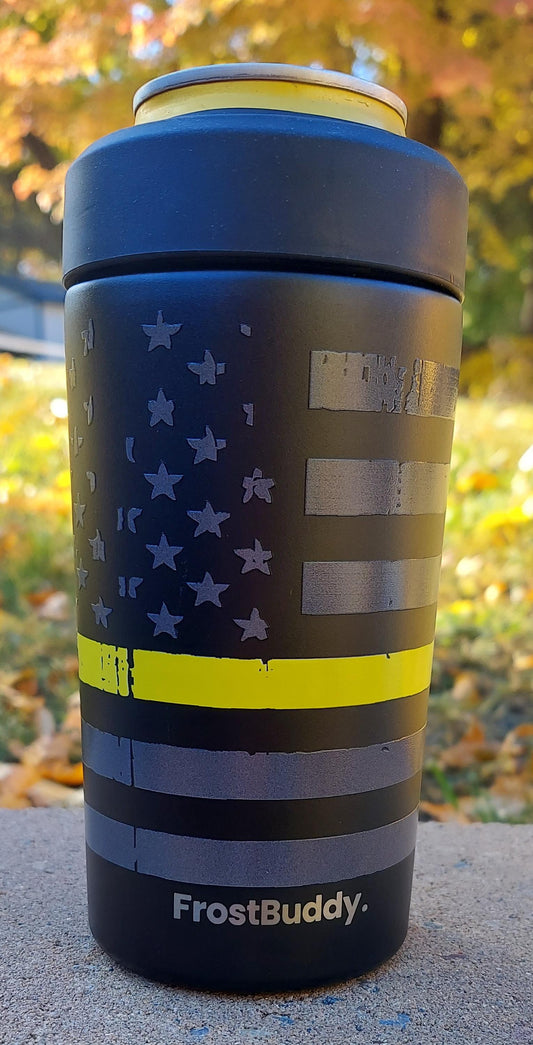Frost Buddy Universal Buddy 2.0 Can Cooler - Yellow Line Flag, Police Dispatcher, Dispatcher, Thin Yellow Line, First Responder