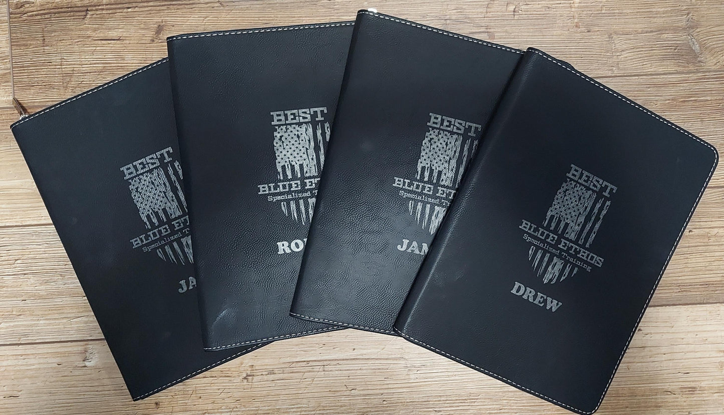 Custom Laser Engraved Leatherette Portfolio 9 1/2" x 12" with zipper and notepad Police, Law Enforcement, Trooper, Deputy Sheriff, Officer