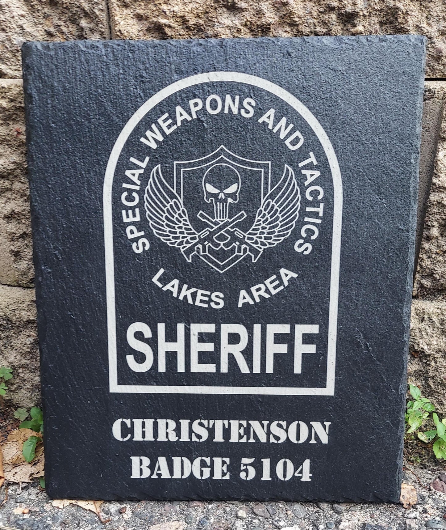 Custom Police Officer Law Enforcement laser engraved slate plaque - Police, Trooper, Officer, Deputy Sheriff, SWAT 8x10 or 12x10