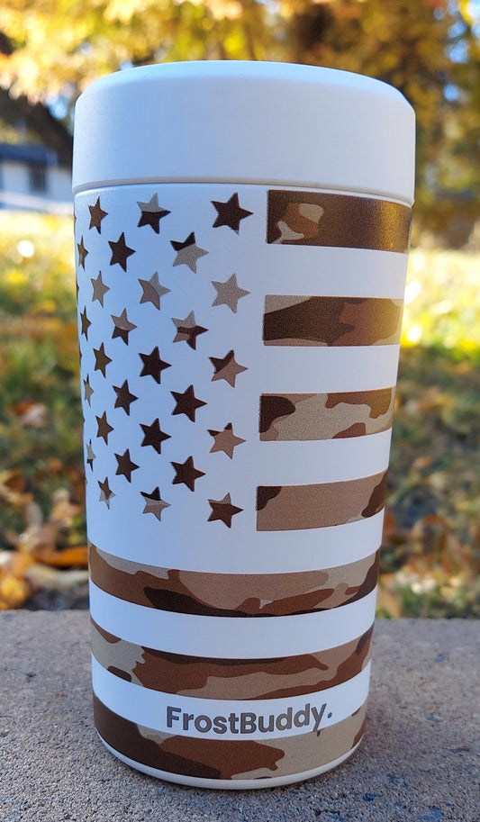 Frost Buddy Universal Buddy 2.0 Can Cooler - Rogue Camouflage Flag, United States, America, Patriotic, American, Proud, Hunter, Hunting