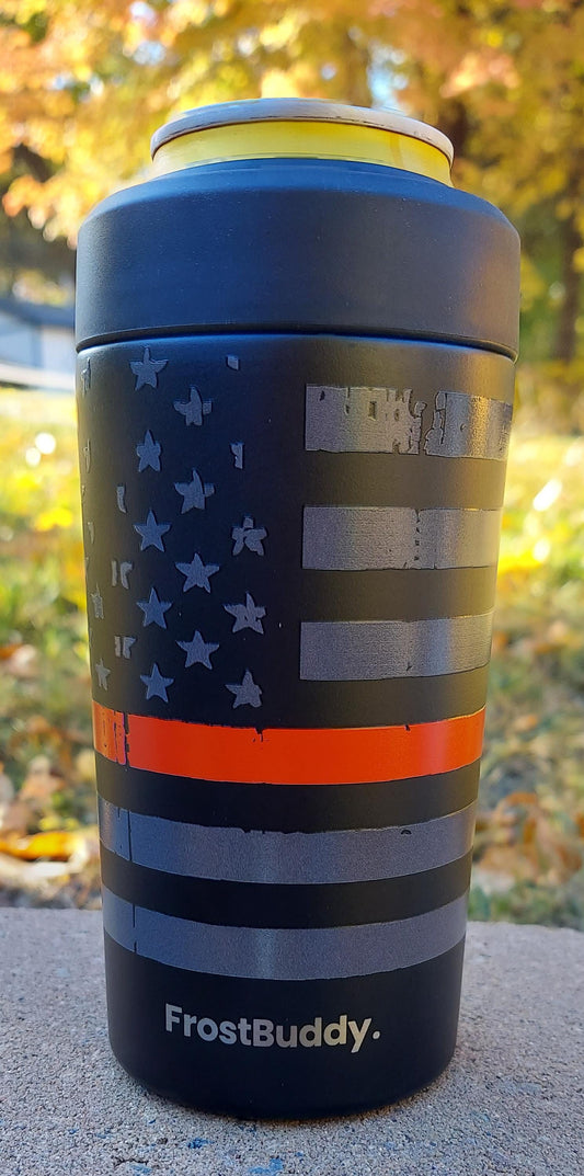 Frost Buddy Universal Buddy 2.0 Can Cooler - Red Line Flag, Firefighter, Fireman, Fire, Fire Department, Badge, Patch, Fire Maltese