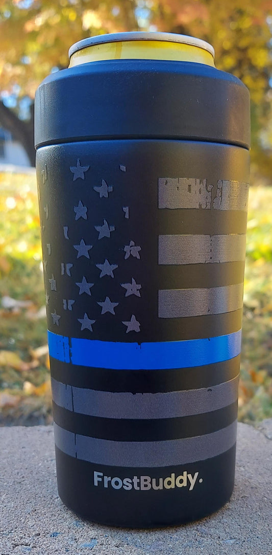 Frost Buddy Universal Buddy 2.0 Can Cooler - Blue Line Flag, Police Officer, Law Enforcement, Trooper, Deputy, Cop, Thin Blue Line, Sheriff