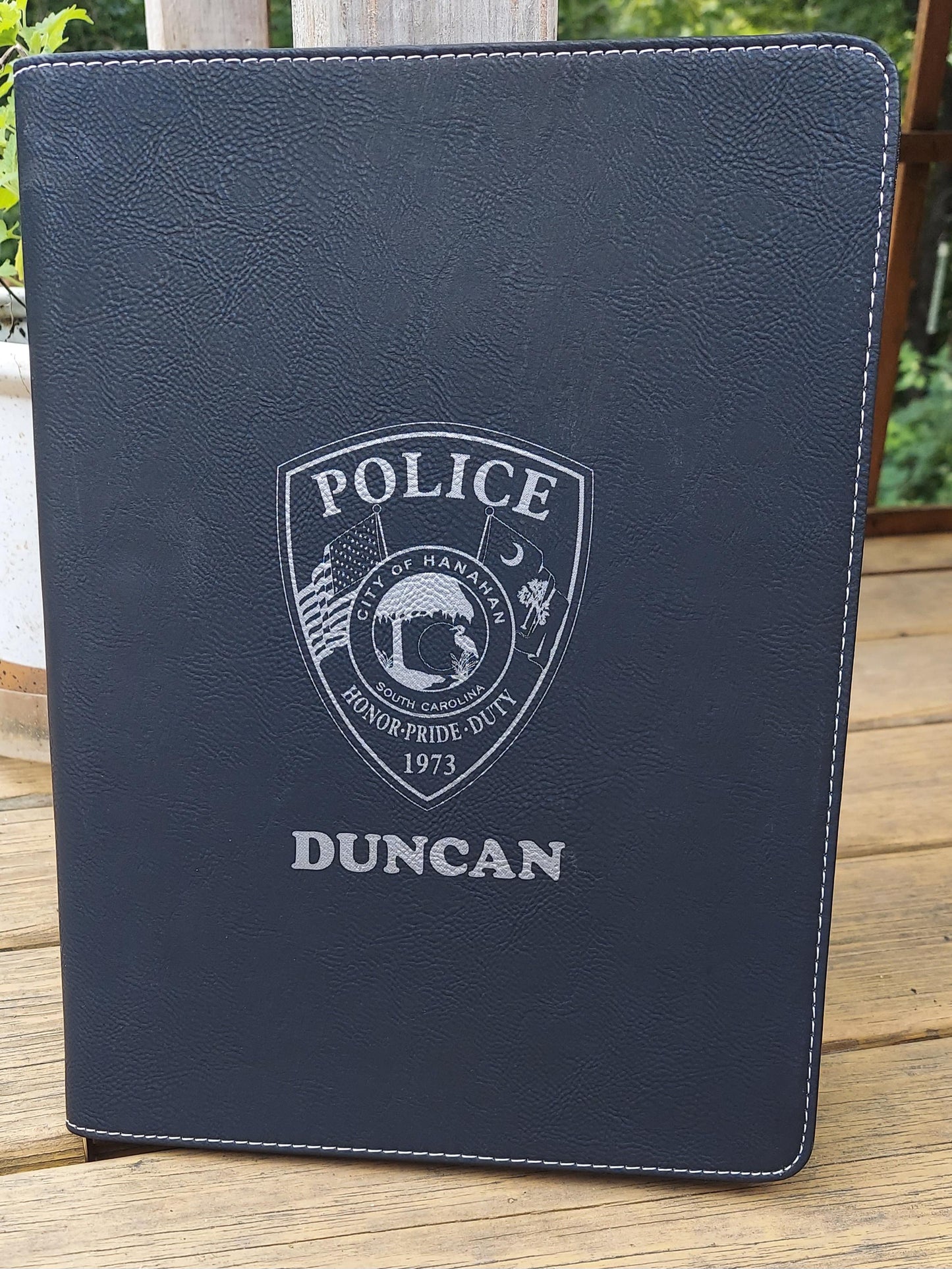 Custom Laser Engraved Leatherette Portfolio 9 1/2" x 12" with zipper and notepad Police, Law Enforcement, Trooper, Deputy Sheriff, Officer