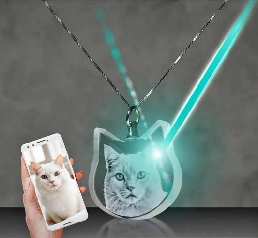 2D Photo Crystal Cat Shaped Necklace Engraved with your photo Personalized Gift, Mother's Day, Father's Day, Valentine's, Mom, Dad, Pet