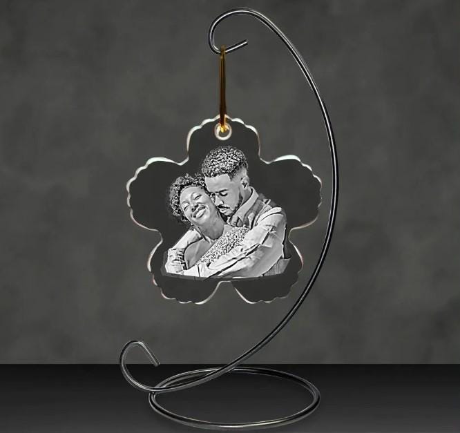 2D Photo Crystal Flower Shaped Ornament Engraved w/ your photo Personalized Gift, Mother's Day, Father's Day, Valentine's, Mom Dad Christmas