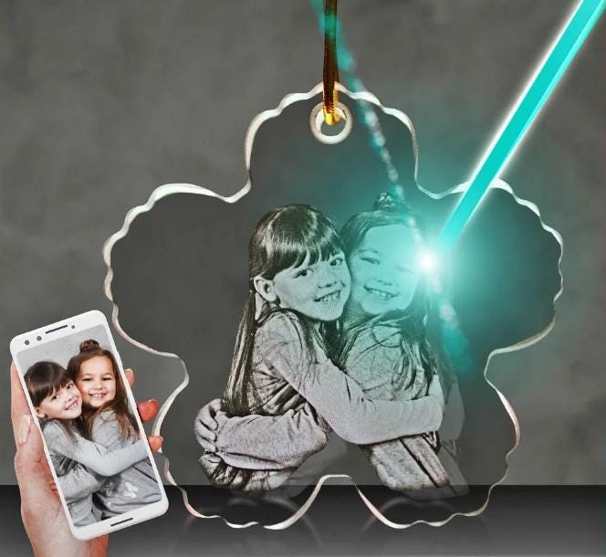 2D Photo Crystal Flower Shaped Ornament Engraved w/ your photo Personalized Gift, Mother's Day, Father's Day, Valentine's, Mom Dad Christmas