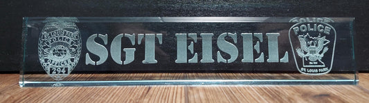 Custom laser engraved Jade glass desk wedge - 10" x 2"  Police, Deputy Sheriff, Trooper, Officer, Law Enforcement, Firefighter, Military