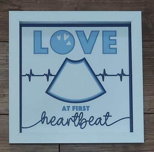 Love at First Heartbeat Baby Ultrasound Sonogram Photo Picture Frame, Baby Shower Gift, Gift for New Parents and Expecting Shadow Box 8"x8"