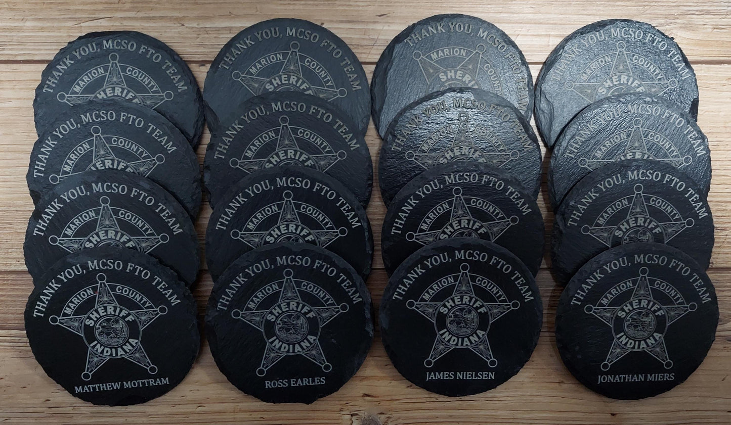 Custom Police Officer Law Enforcement laser engraved slate round coaster set - Police, Trooper, Officer, Deputy. Sheriff - (Set of 4)