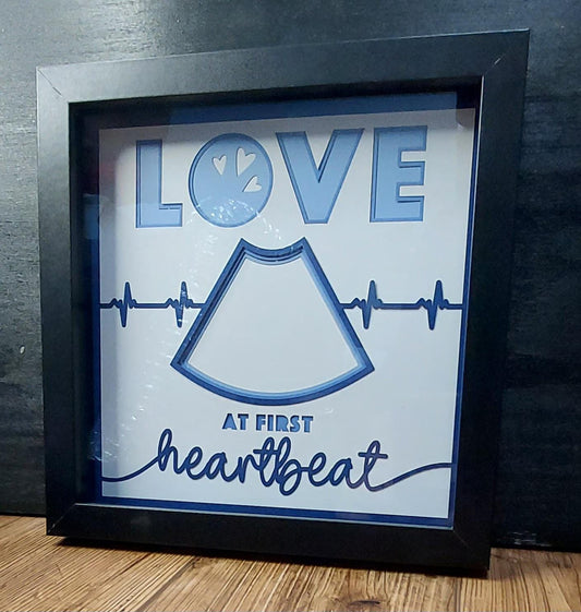 Love at First Heartbeat Baby Ultrasound Sonogram Photo Picture Frame, Baby Shower Gift, Gift for New Parents and Expecting Shadow Box 8"x8"