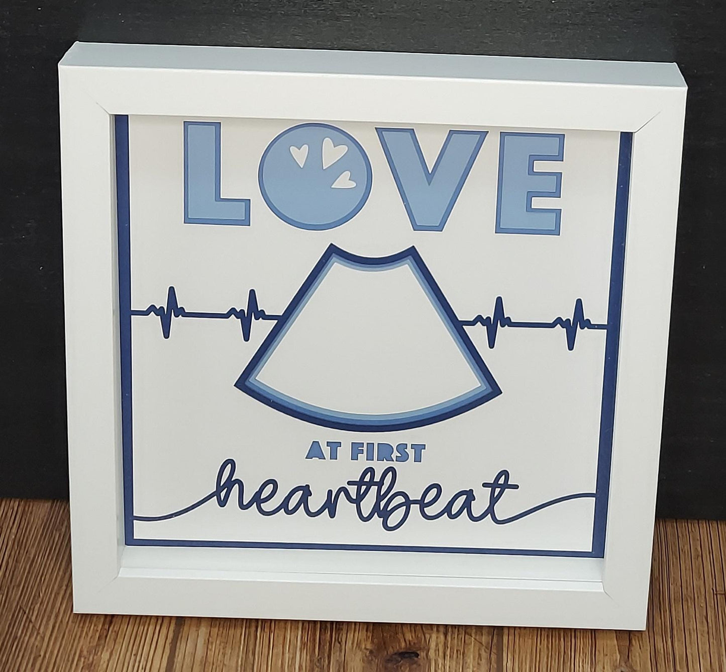 Love at First Heartbeat Baby Ultrasound Sonogram Photo Picture Frame, Baby Shower Gift, Gift for New Parents and Expecting Shadow Box 8"x8"