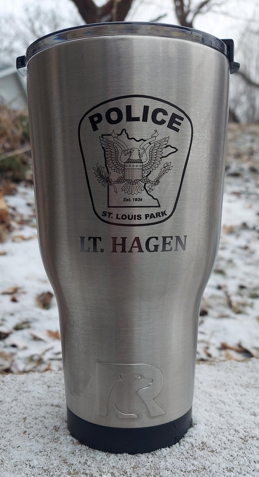 Custom Police Officer Law Enforcement laser engraved tumbler - Police, Trooper, Officer, Deputy, Sheriff 20 oz or 30 oz, RTIC brand with lid