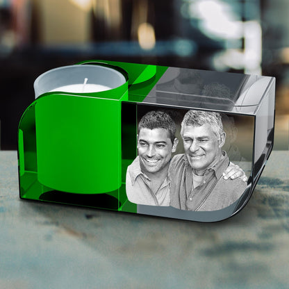 3D Crystal Photo Green Leaf Candle Holder - Portrait Engraved with your photo - Mother's Day, Father's Day, Memorial, Mom, Dad, Wife, Pet