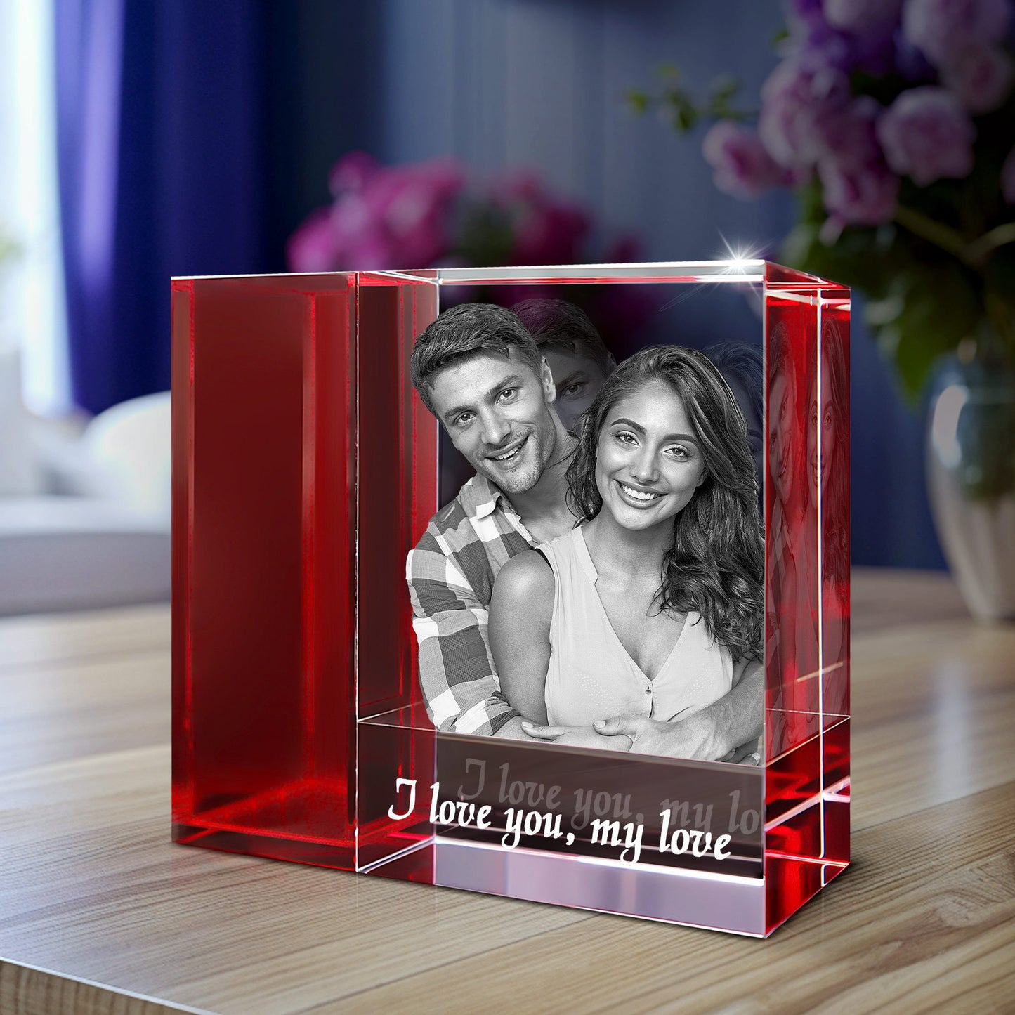 3D Photo Tricolor Crystal Vase - Engraved - Mother's Day, Father's Day, Birthday, Anniversary, Memorial - Optional Light Base - Customized