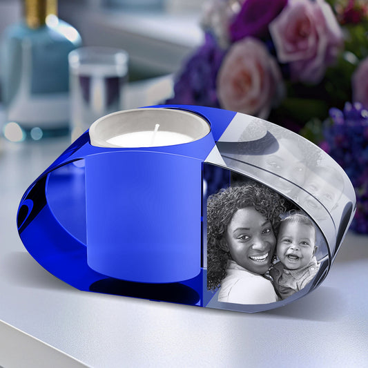 3D Crystal Photo Blue Prism Candle Holder - Portrait Engraved with your photo - Mother's Day, Father's Day, Memorial, Mom, Dad, Wife, Pet (Copy)