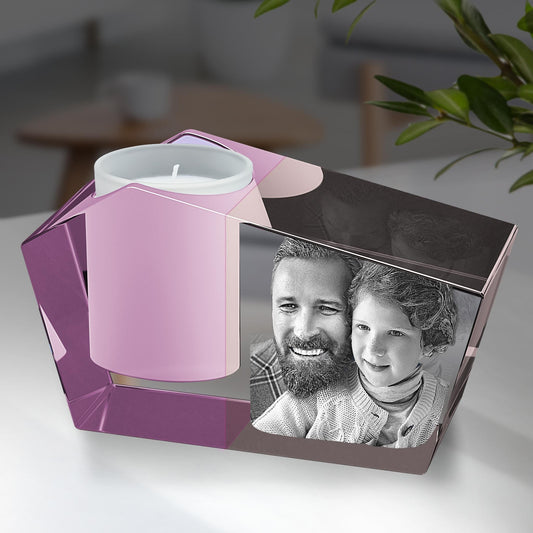 3D Crystal Photo Pink Prism Candle Holder - Portrait Engraved with your photo - Mother's Day, Father's Day, Memorial, Mom, Dad, Wife, Pet