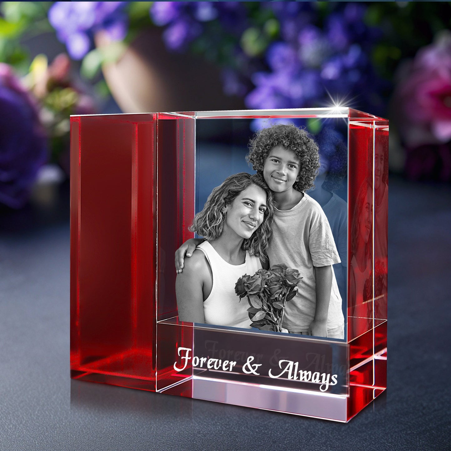 3D Photo Tricolor Crystal Vase - Engraved - Mother's Day, Father's Day, Birthday, Anniversary, Memorial - Optional Light Base - Customized