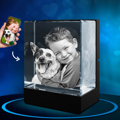 3D Photo Crystal with Light Base - Engraved - Mother's Day, Father's Day, Birthday, Anniversary, Memorial - Personalized - Customized