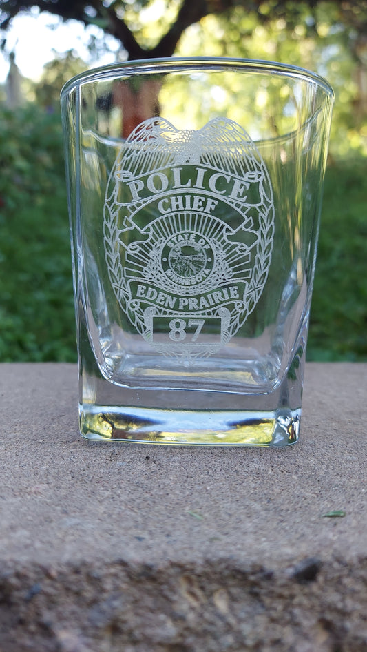 Custom Police Officer Law Enforcement laser engraved whiskey glasses / low balls - set of 4 - Police, Trooper, Officer, Deputy, Sheriff