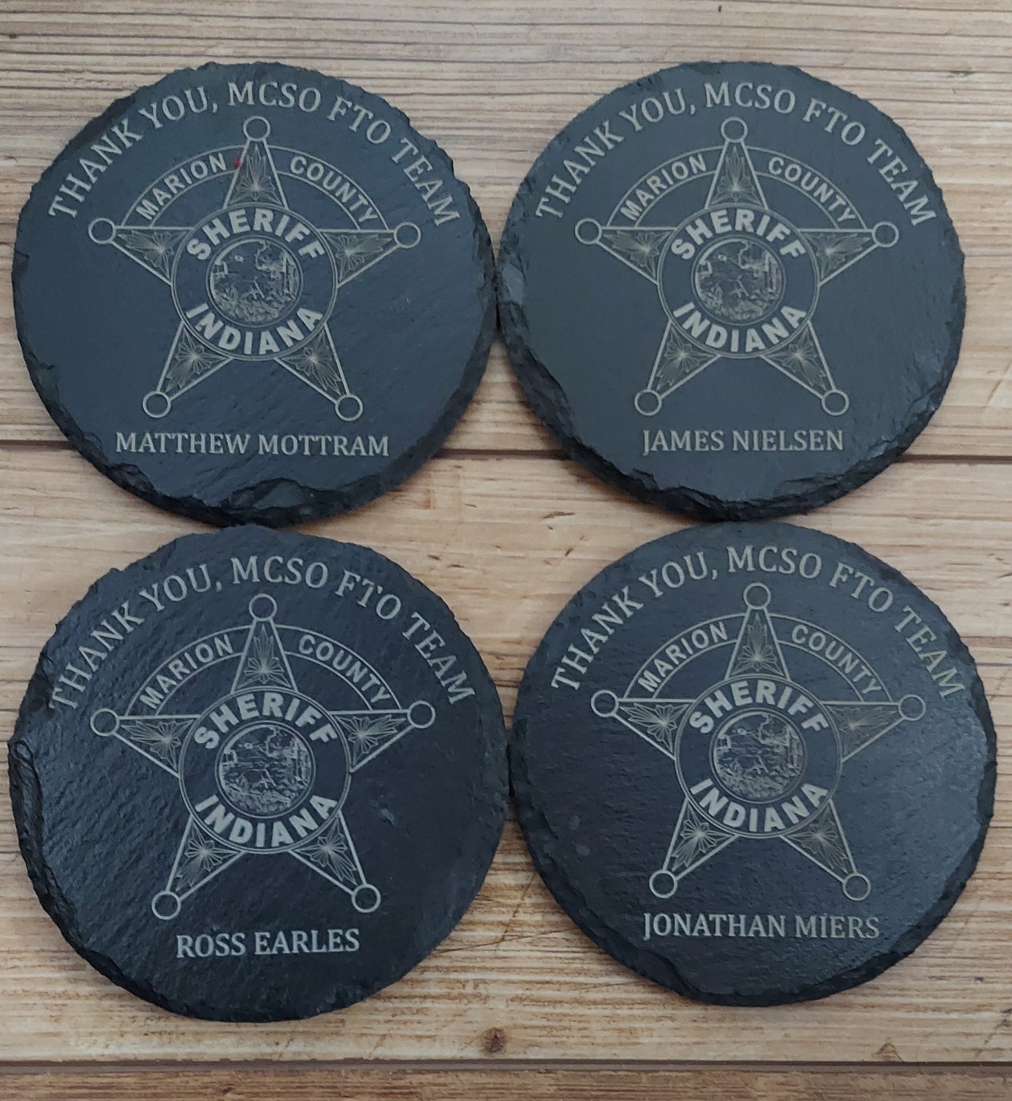 Custom Police Officer Law Enforcement laser engraved slate coaster set - Police, Trooper, Officer, Deputy. Sheriff - (Set of 4)