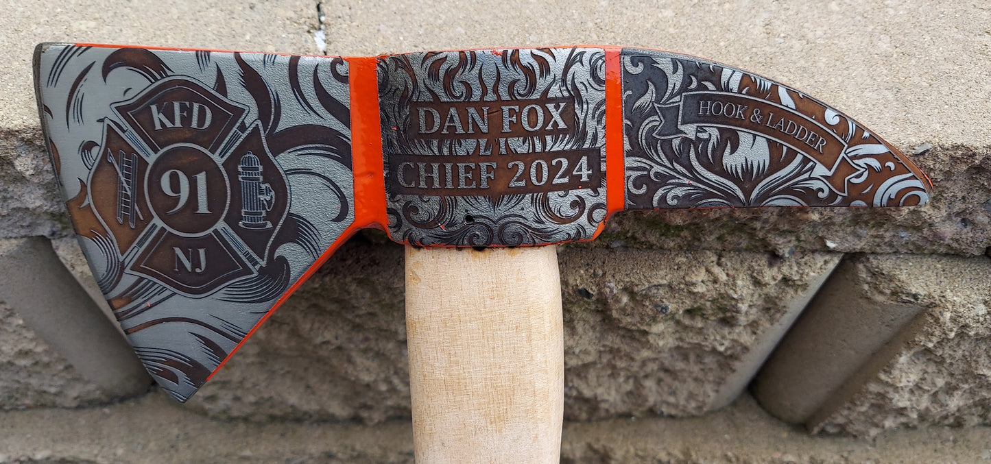 Custom laser engraved fireman's axe - deep engraved - Fireman, Firefighter, Fire Maltese, Fire Department Patch, Retirement Ax, Hatchet