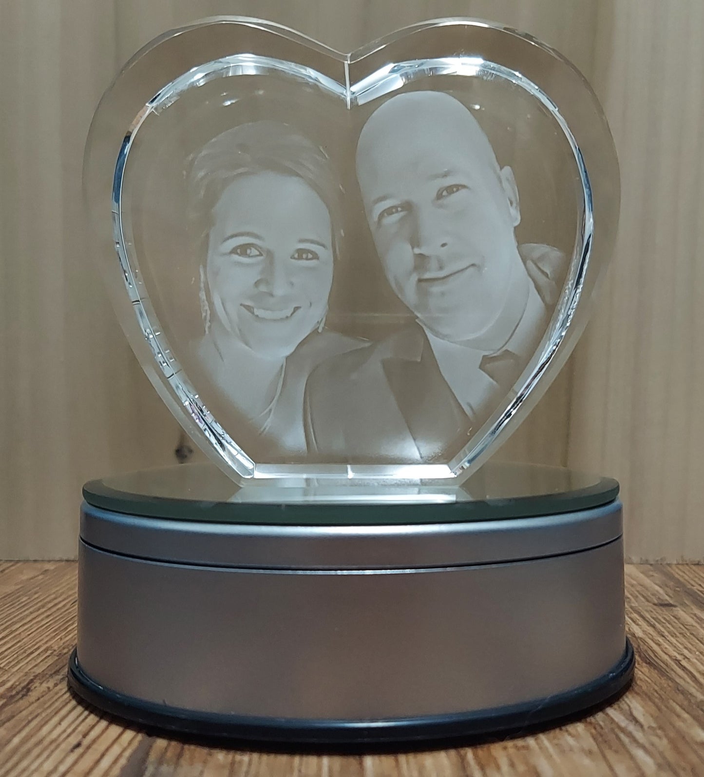Heart Shaped 3D Crystal Engraved Photo | Personalized & Custom Heart Crystal | LED Base optional | Love Keepsake l Memorial l Father's Day