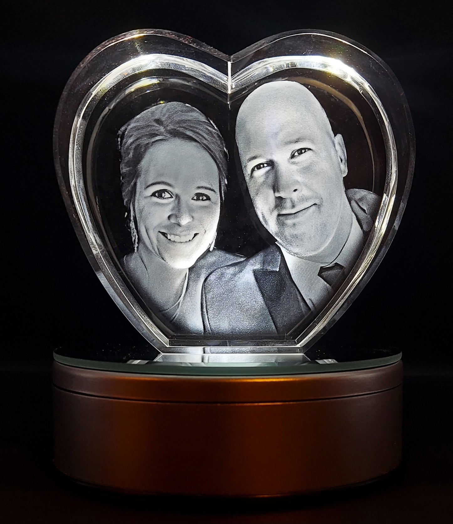 Heart Shaped 3D Crystal Engraved Photo | Personalized & Custom Heart Crystal | LED Base optional | Love Keepsake l Memorial l Father's Day