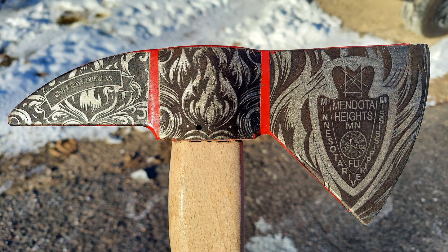 Custom laser engraved fireman's axe - deep engraved - Fireman, Firefighter, Fire Maltese, Fire Department Patch, Retirement Ax, Hatchet