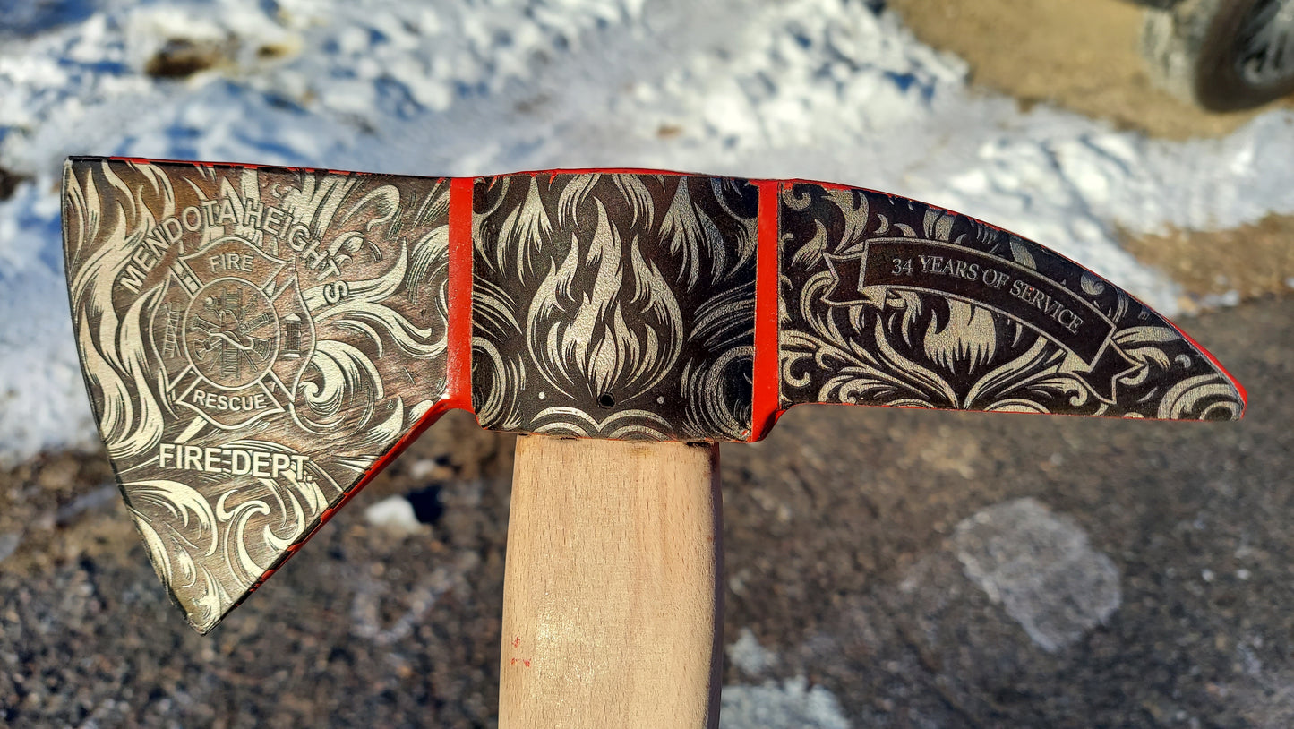 Custom laser engraved fireman's axe - deep engraved - Fireman, Firefighter, Fire Maltese, Fire Department Patch, Retirement Ax, Hatchet