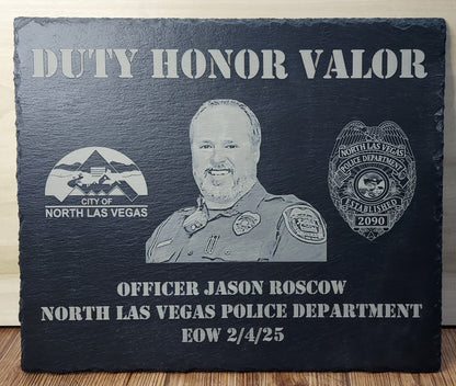 Custom Police Officer designed laser engraved slate 12x10 memorial plaque - Law Enforcement Memorial Plaque, Sheriff Deputy, Police, EOW