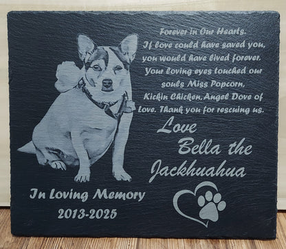 Personalized Custom Designed Laser Engraved Slate Pet Memorial - Dog / Cat / Hamster / Horse / Any Animal - 12"x10"